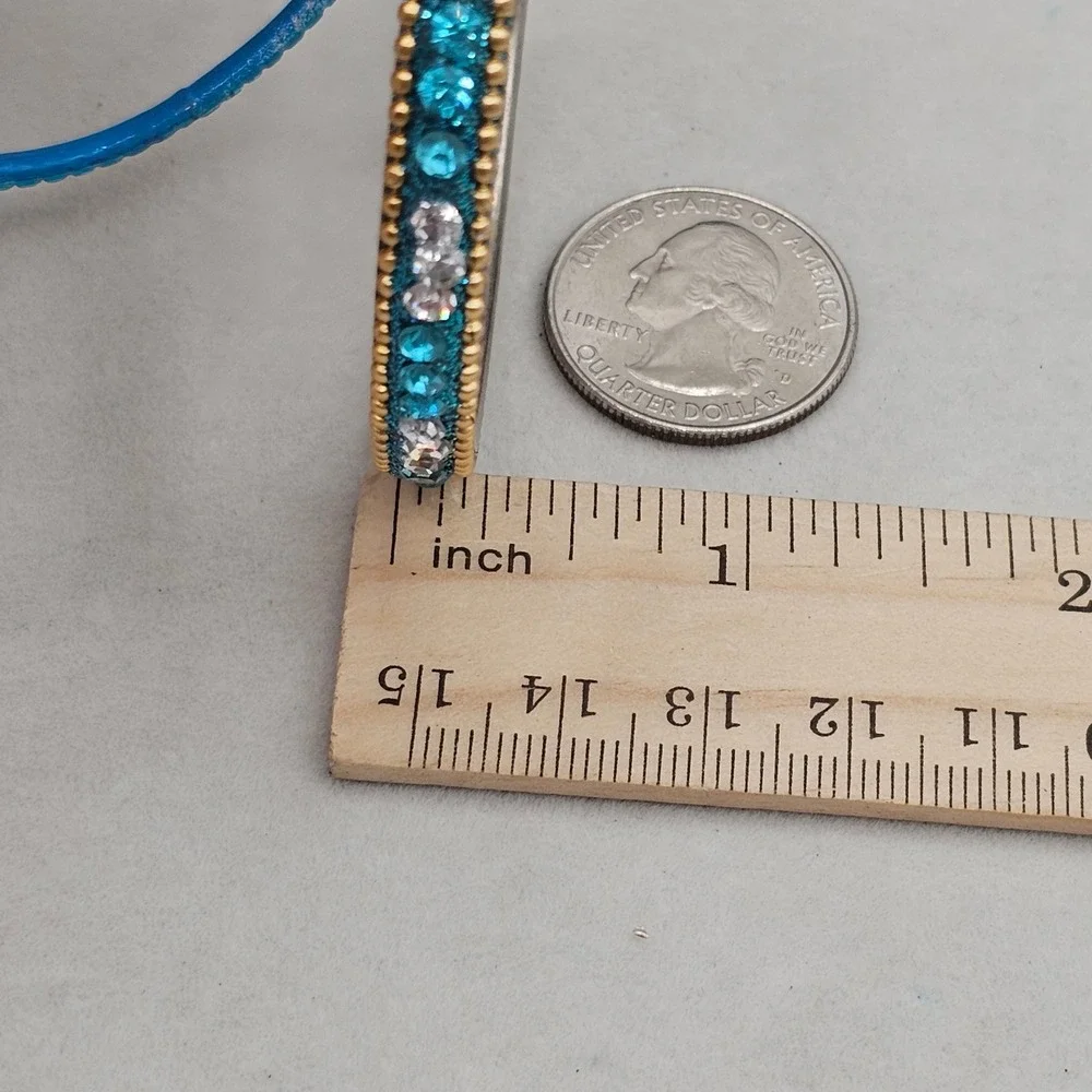 Rhinestone Bangle Bracelet + 1 Accent Bangle 2 Stackable Blue Teal Gold Tone